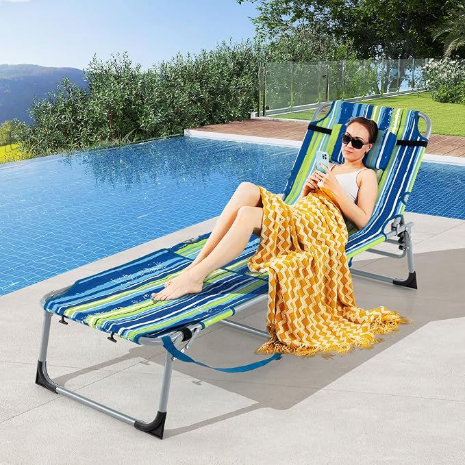 GYMAX Tanning Chair, 330LBS Beach Lounge Chair w/Face Arm Hole & Hand Shoulder - Image 9