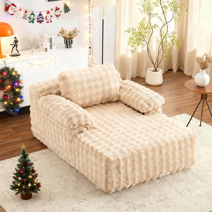 VINGLI Boneless Chaise Lounge Chair, Light Brown Oversized Reading Chair by VINGLI