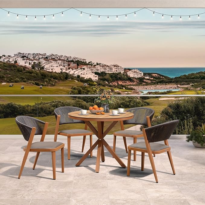 PURPLE LEAF 5 Pieces Outdoor Round Dining Set Patio Table and Chairs by PURPLELEAF