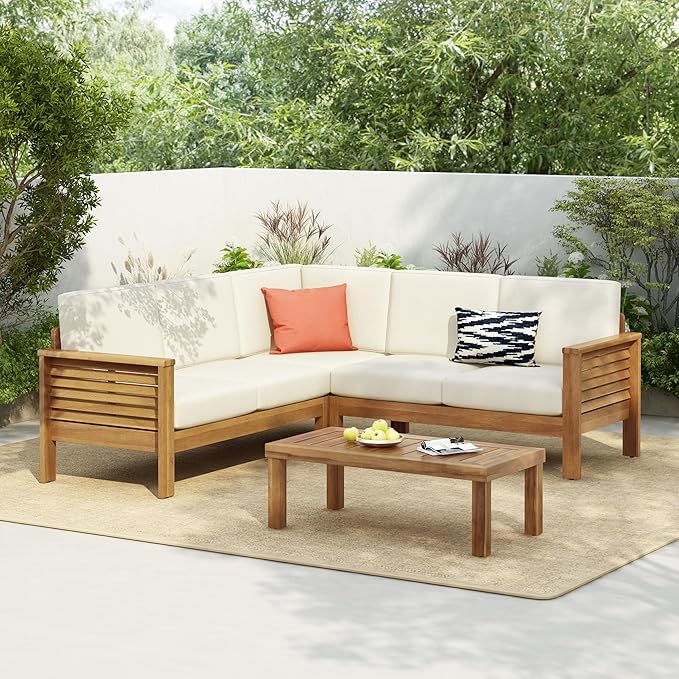 Christopher Knight Home Havets 81.25" Sectional L Shaped Sofa, 4 Pieces Acacia - Image 2