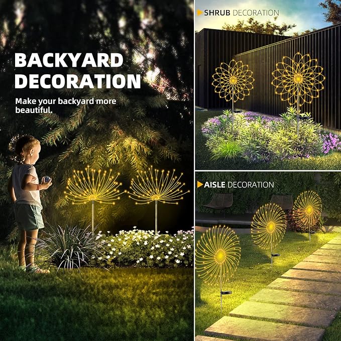 2 PCS Solar Firework Light, Outdoor Solar Garden Decorative Lights 120 LED - Image 5