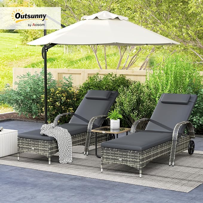 Outsunny Wicker Outdoor Chaise Lounge Set of 2, 5-Level Adjustable Backrest PE - Image 2