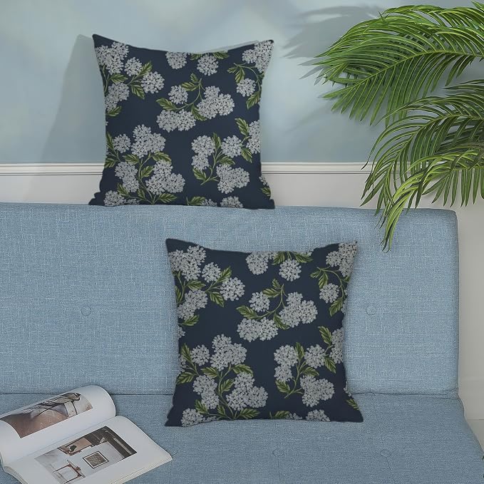 Navy Blue Spring Pillow Covers 22x22 Inch 2 Pcs Blue Green Hydrangea Flower - Image 3