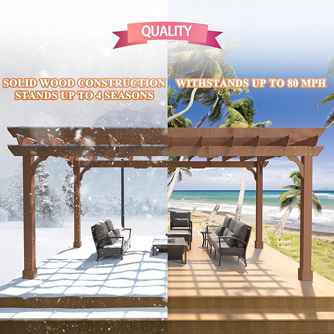 BlueWish 12’x16’ Patio Pergola, Cedar Wood Pergola - Image 6