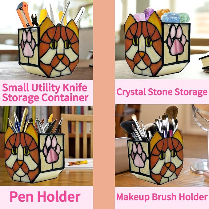Stained Glass Orange Cat Planter, Indoor Flower Pots - Image 6