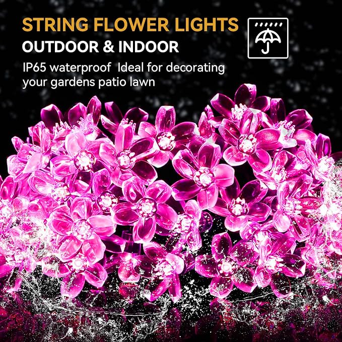 ITICdecor Solar String Flower Lights Outdoor Waterproof 50 LED Fairy Light - Image 3