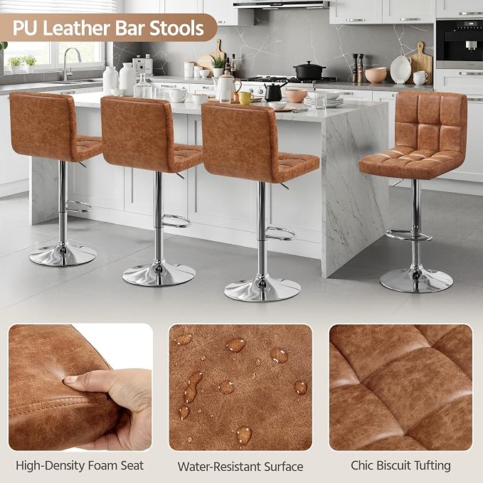 Yaheetech Bar Stools Set of 2, PU Leather Swivel Barstools, Height Adjustable - Image 6