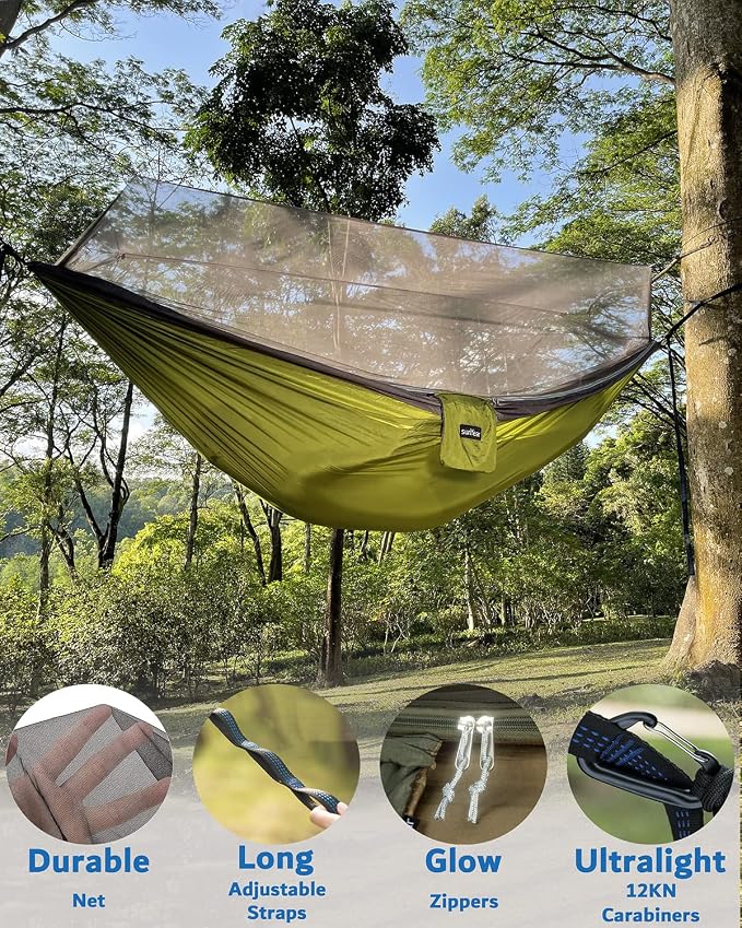 Sunyear Camping Hammock, Portable Single & Double Hammock - Image 4
