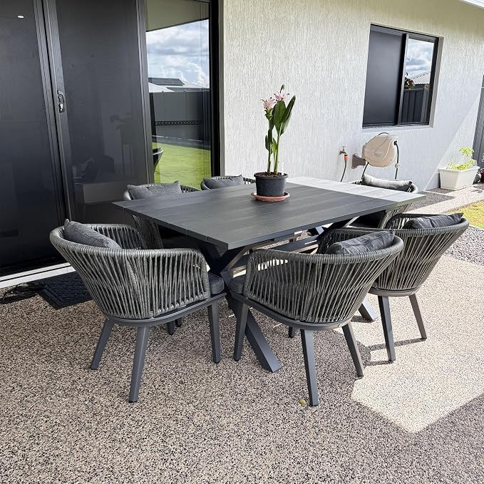 PURPLE LEAF 7 Pieces Patio Dining Set Wicker Outdoor Furniture Rectangular - Image 2
