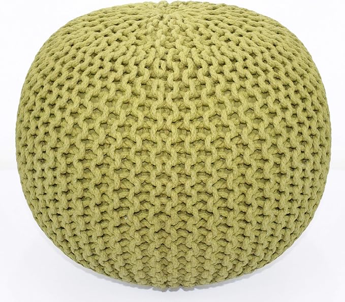 COTTON CRAFT - Hand Knitted Cable Style Dori Pouf - Green - Floor Ottoman - by COTTONCRAFT