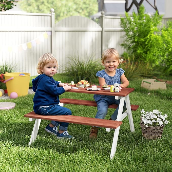 Outsunny Kids Picnic Table Set, Wooden Table & Bench Set, Kids Patio Furniture - Image 2