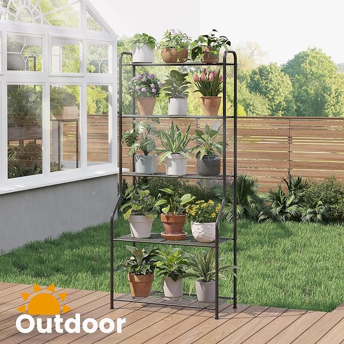 5-Tier Corner Plant Stand, Metal Black Flower Pot Rack, Indoor Outdoor Heavy - Image 8