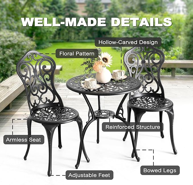 NUU GARDEN 3 Pieces Patio Bistro Set, Outdoor Bistro Set - Image 4