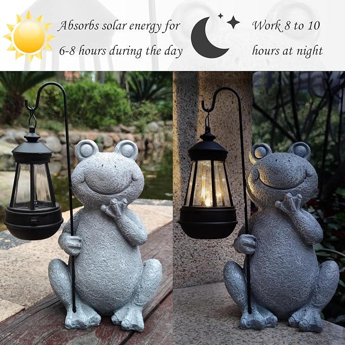 Frog Solar Garden Statues, Resin Frog Figurine Decorations - Image 5