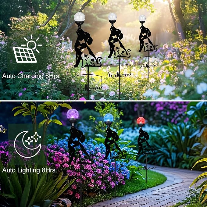 Solar Dog Light Outdoor Decorative, Metal Black Dog&Cat Silhouette Solar Garden - Image 2