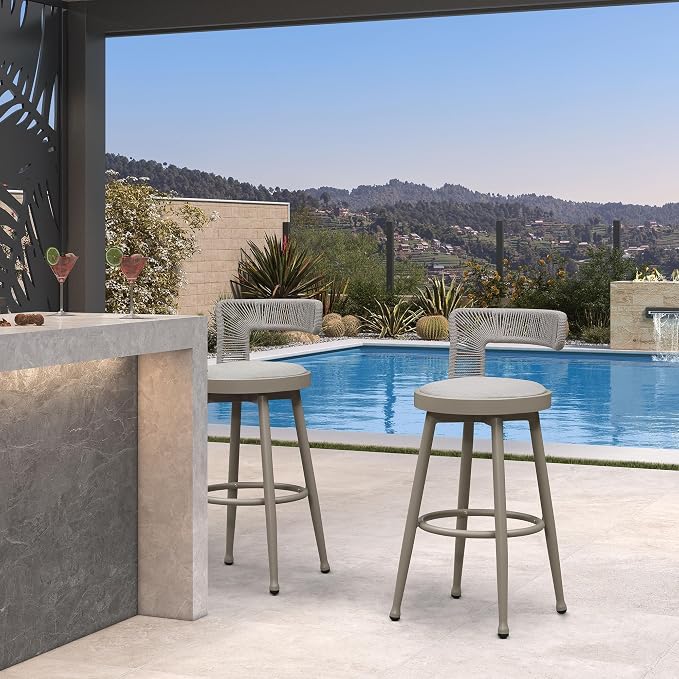 PURPLE LEAF Outdoor Swivel Bar Height Stools Set of 2 Metal Modern Wicker Bar by PURPLELEAF
