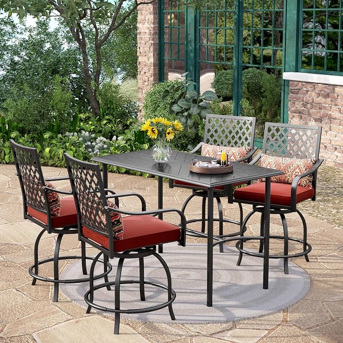 PHI VILLA Patio Bar set for 4, Outdoor Swivel Bar Chairs by PHIVILLAThepioneerofcomfortablehouseholdsupplies