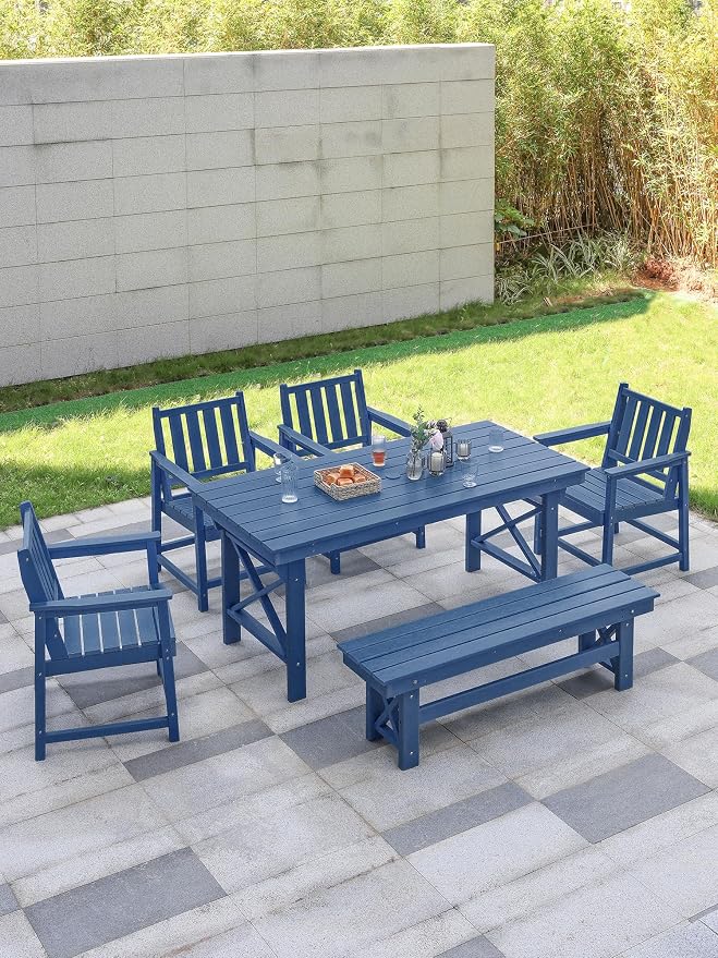 HDPE Outdoor Dining Set of 6, Patio Dining Table Set - Image 9