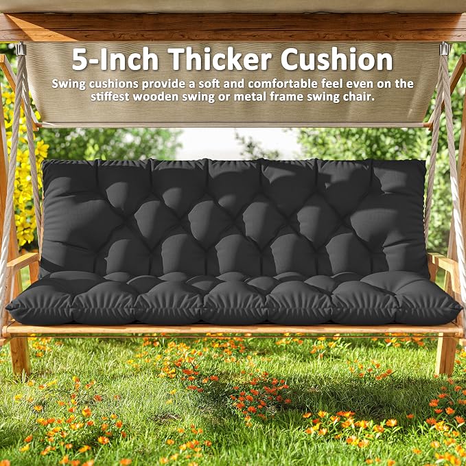 Porch Swing Cushion with Backrest 2-3 Seater Outdoor Bench Cushions Waterproof - Image 6