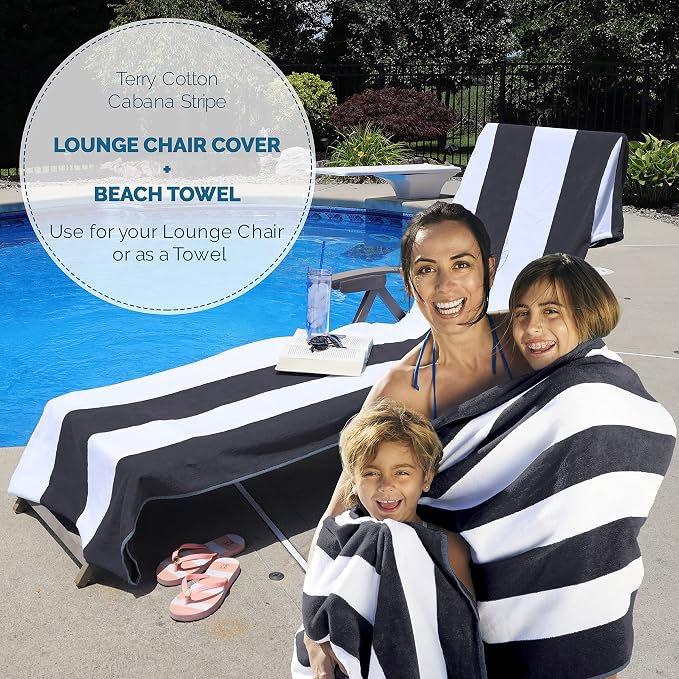 Superior Cabana Cotton Lounge Chair Cover, Outdoor Towel/Chaise Furniture Covers - Image 3