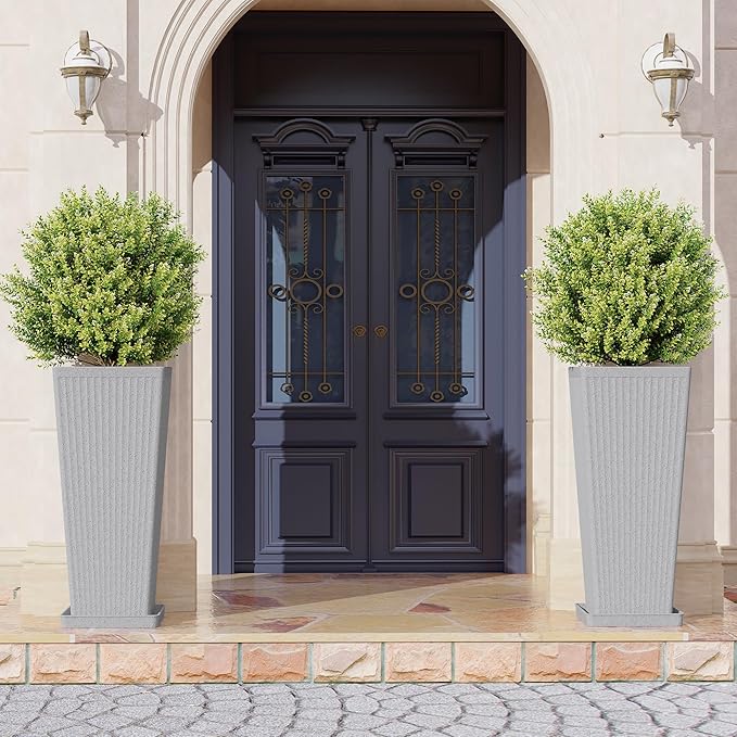 Tall Planters for Outdoor Plants Set of 2, 23.6" Large Taper Flower Plant Pots - Image 7