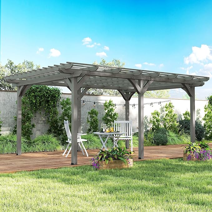 Outsunny 12' x 16' Outdoor Pergola, Wood Gazebo Grape Trellis by Outsunny