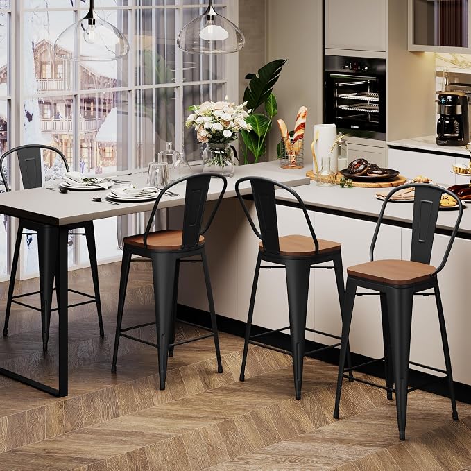 Aklaus Metal Bar Stools Set of 4, 26 inch Barstools Counter Height Bar Stool - Image 8