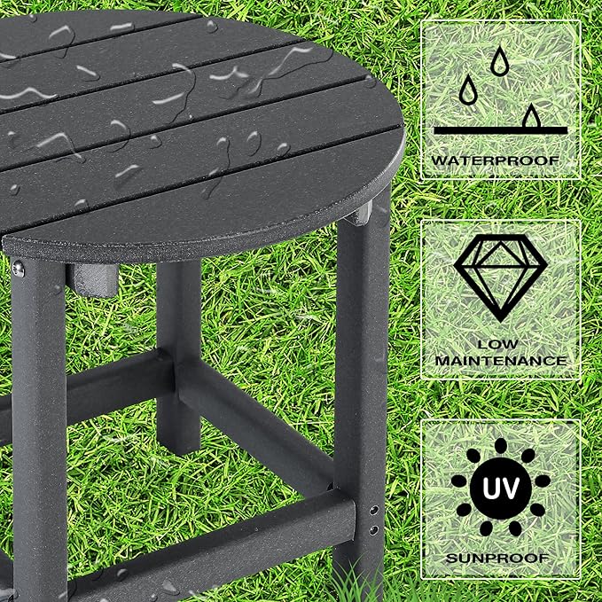 LZRS Round Adirondack Patio Side Table End Table, Outdoor Side Tables - Image 4