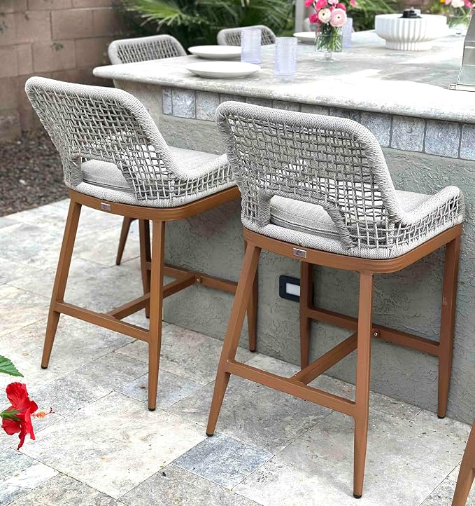 PURPLE LEAF Counter Height Bar Stools Set of 2 Outdoor Bar Chair by PURPLELEAF