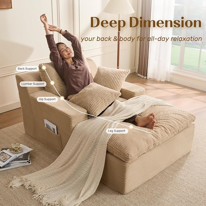63" Chaise Lounge Chair Indoor, Set of Convertible Sleeper Sofa Couch - Image 6
