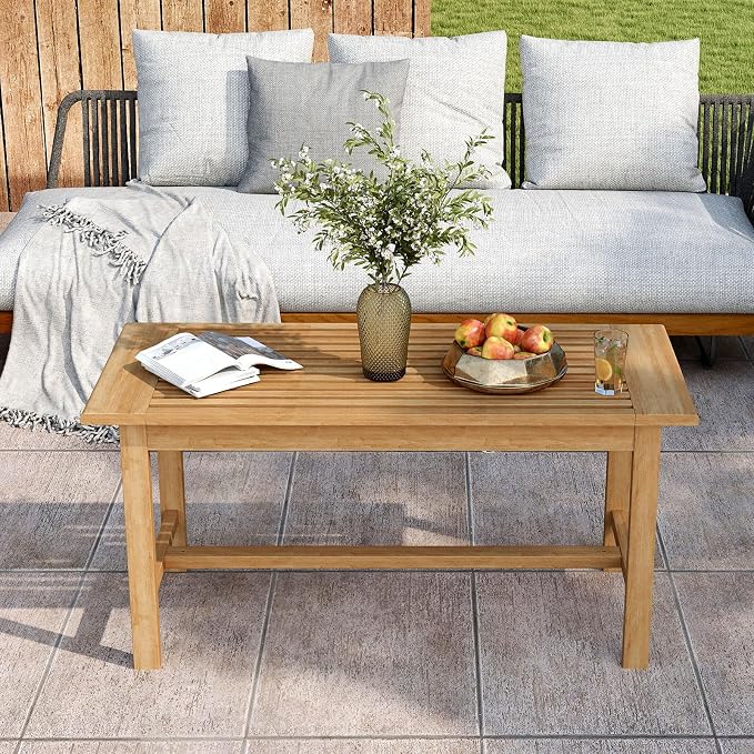 Tangkula 36” Patio Coffee Table, Solid Wood Coffee Table - Image 4