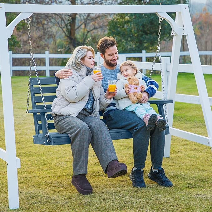 KINGYES Outdoor Hanging Porch Swing Set of 4, 2 Seat Patio Chair - Image 7