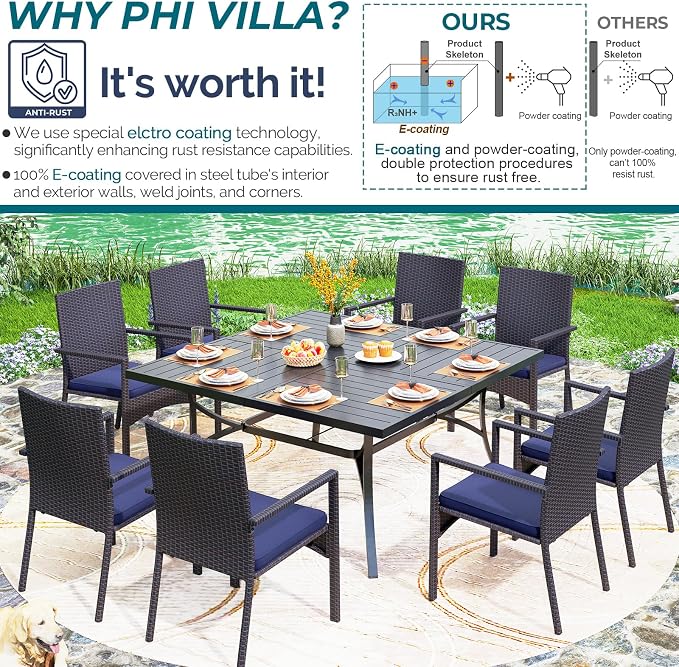 PHI VILLA 9 Pieces Square Outdoor Dining Set - Image 8