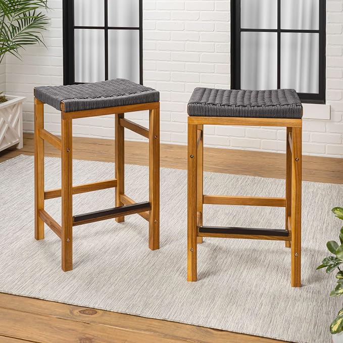 JONATHAN Y CSL1201B-SET2 Armand 25.6" Modern Coastal Backless Acacia Wood - Image 5