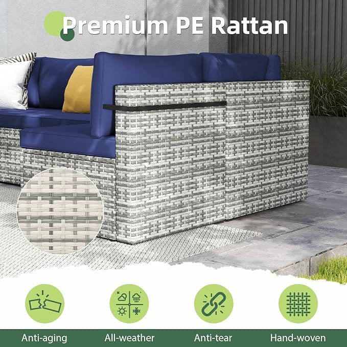 7-Piece Outdoor Sectional Sofa Set, Weather-Resistant Patio Furniture Set - Image 6