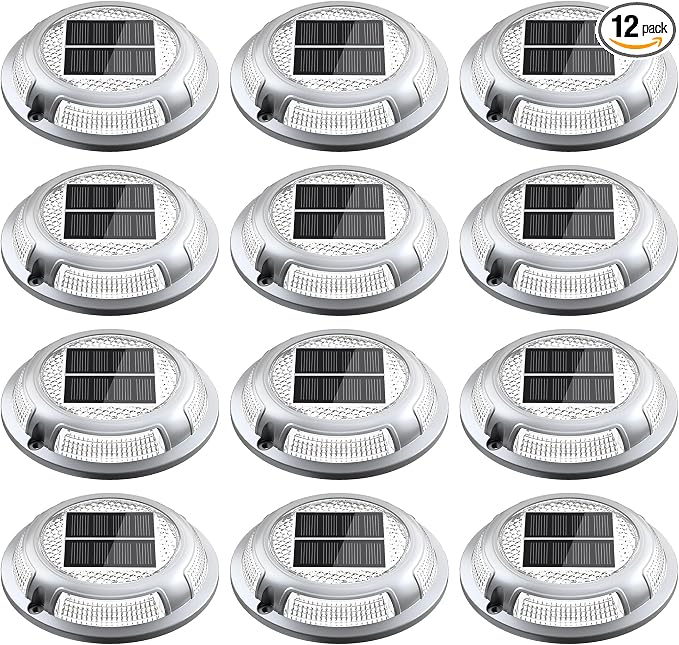 Solar Driveway Lights, 12 Pack Heavy Duty Driveway Lights Solar Powered 2 Color by NIBUUECER