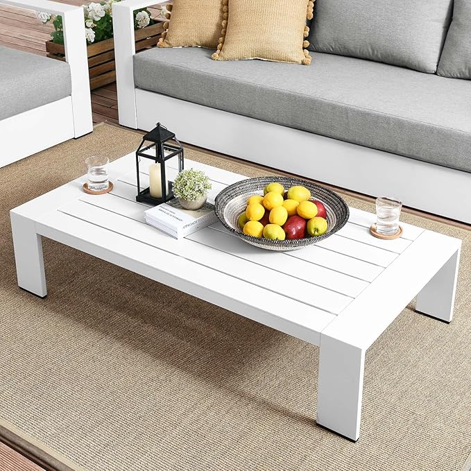 Modway Tahoe Aluminum Outdoor Patio Coffee Table in White - Image 2