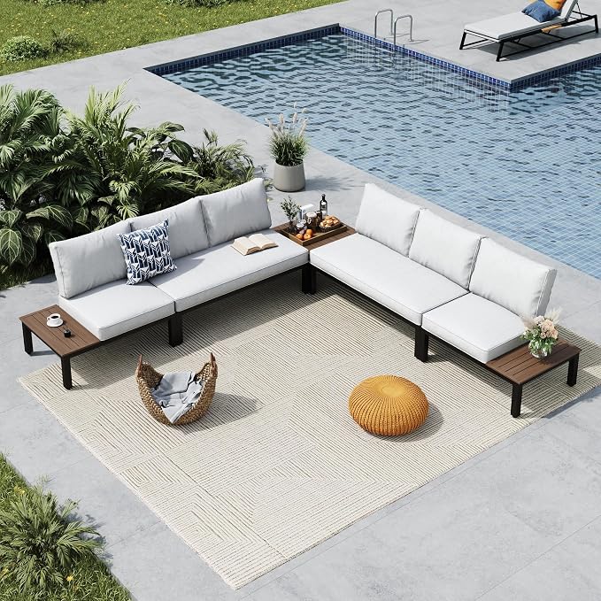 MFSTUDIO 5 Pieces Patio Furniture Set, Outdoor Metal Frame Patio Sectional Sofa by MFSTUDIO