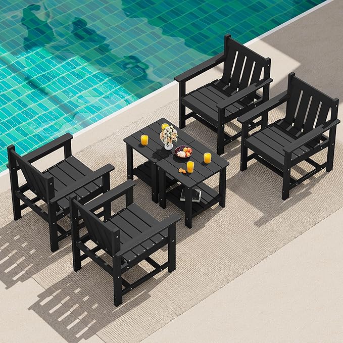 SEWRWALL Patio Furniture Set, HDPE Material All Weather Use Adirondack Chair Set by SERWALL