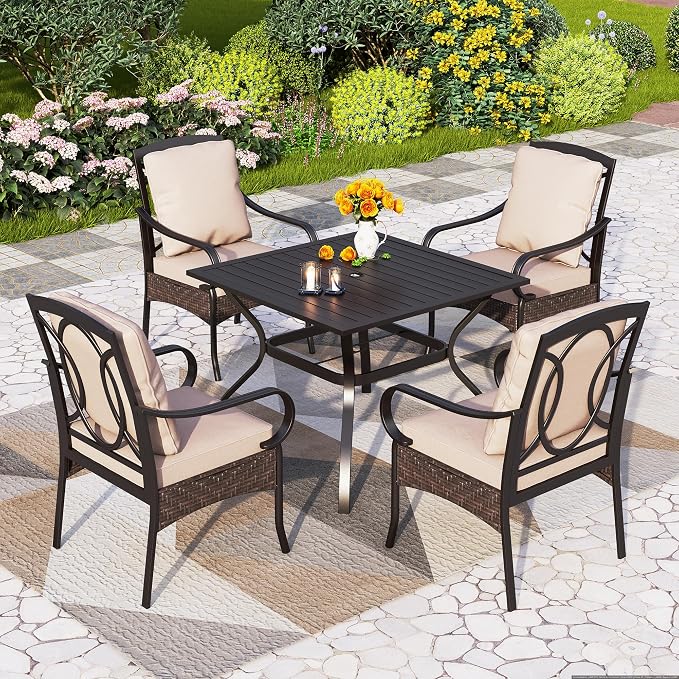 PHI VILLA 5-Piece Outdoor Dining Sets, All-Weather Patio Table and Chairs Set - Image 9