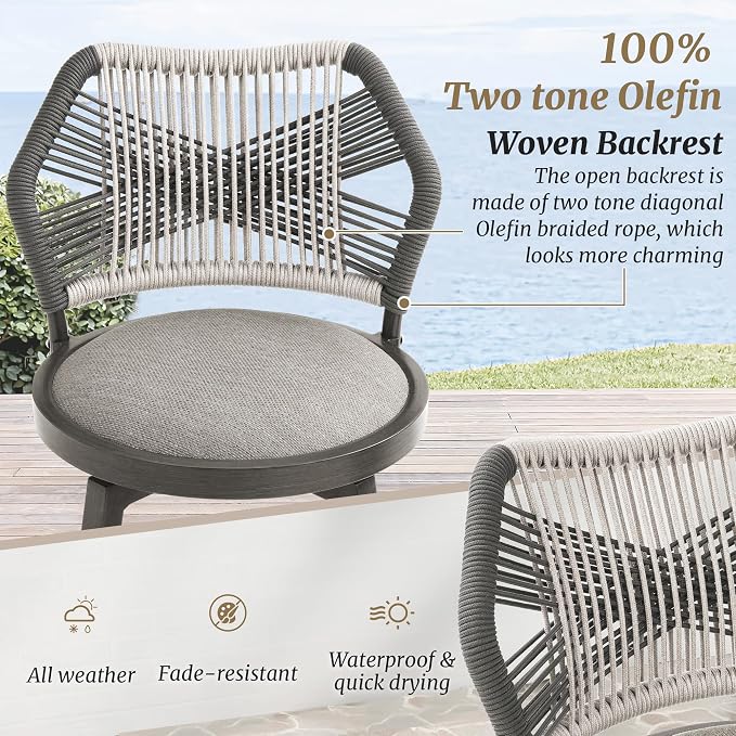 360° Swivel Outdoor Bar Stools Set of 4, Modern Aluminum Wicker Bar Stool - Image 4