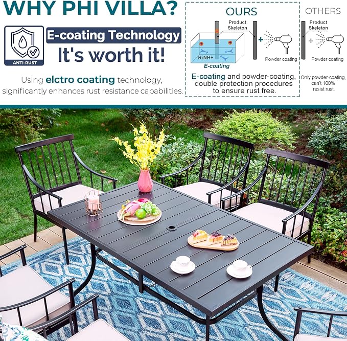 PHI VILLA 7 Piece Patio Dining Table Set - Image 2