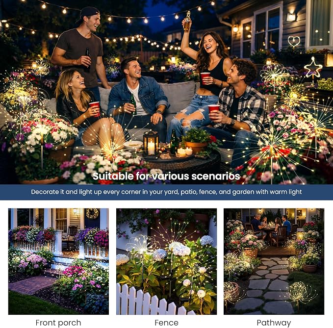 Solar Lights Outdoor, 120LED 8 Pack Fairy Garden Lights Decor - Image 2