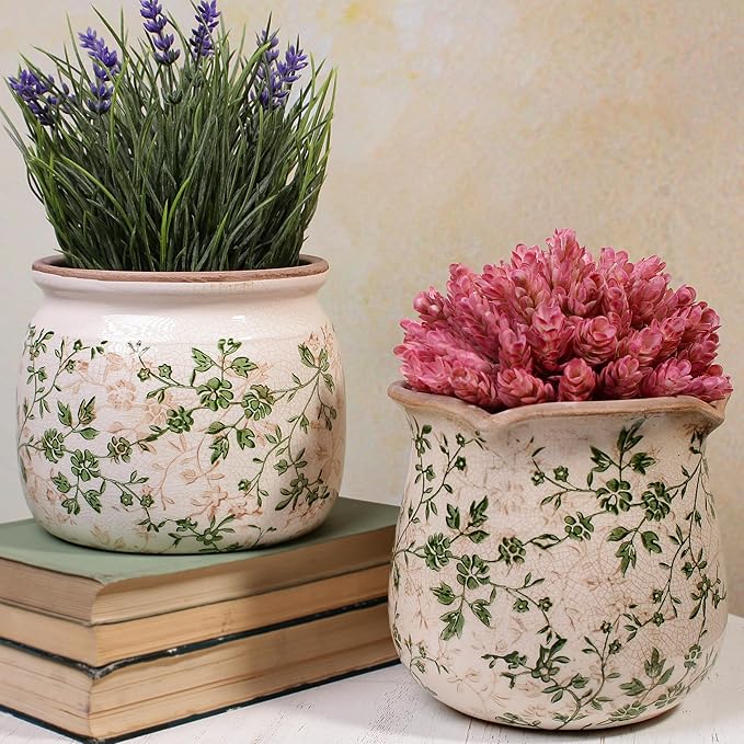 Vintage Country Ceramic Vase and Planters, 6.29 Inch Small Plant Pots - Image 6