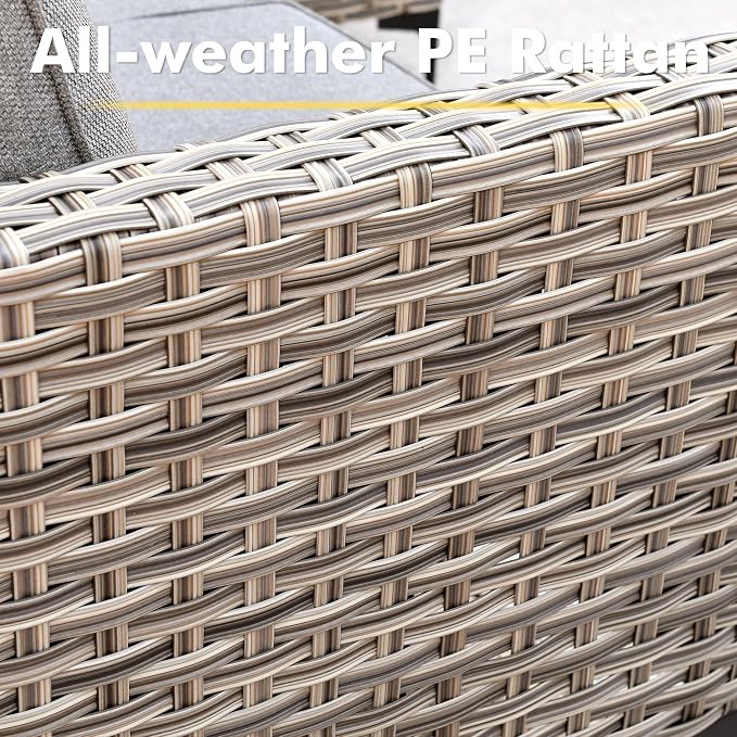 9-Piece Outdoor Sectional Sofa Set w/ 42" Fire Pit – L-Shaped Wicker Patio - Image 6