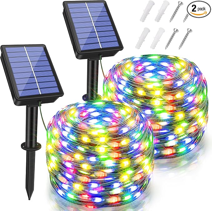 2 Pack Solar String Lights Total 240LED 80FT, IP67 Waterproof Solar Lights by BrightChristmasLighting