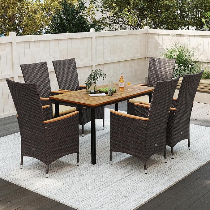 Tangkula 7 Pieces Rattan Outdoor Dining Set - Image 2