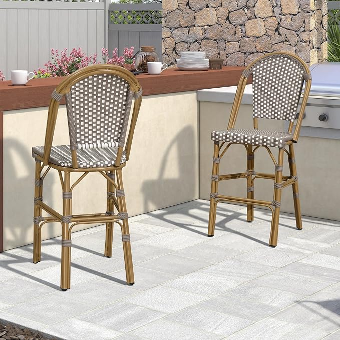 PURPLE LEAF French Counter Height Bar Stool Set of 2 25" Bamboo Print Finish - Image 9