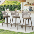 360° Swivel Outdoor Bar Stools Set of 3, Modern Aluminum Wicker Bar Stool by COZYMAN