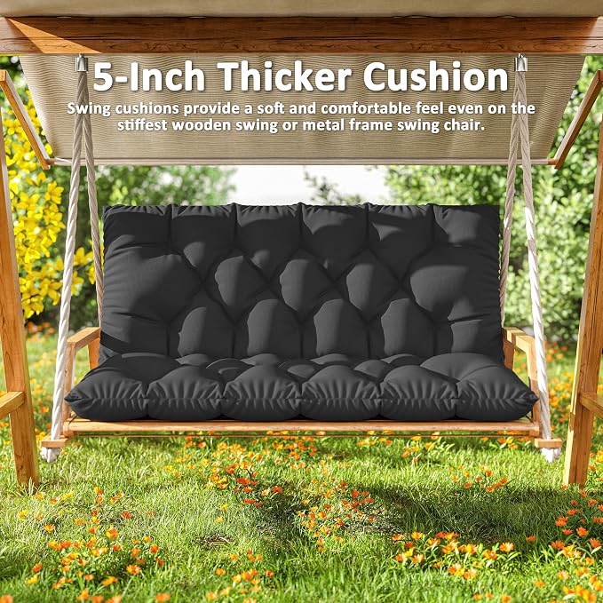 Porch Swing Cushion with Backrest 2-3 Seater Outdoor Bench Cushions Waterproof - Image 6
